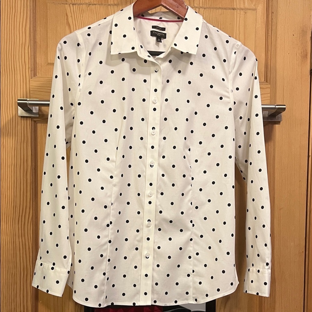 Talbots White Shirt with Black Polka Dots